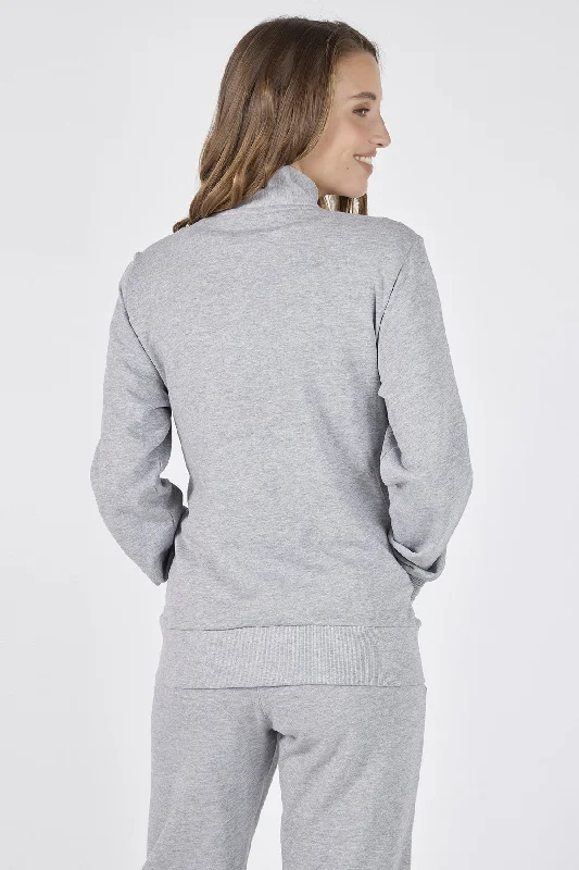 Women's Sweatshirt With A Zipper Grey Hoodie with Set-In Sleeves Structured Classic