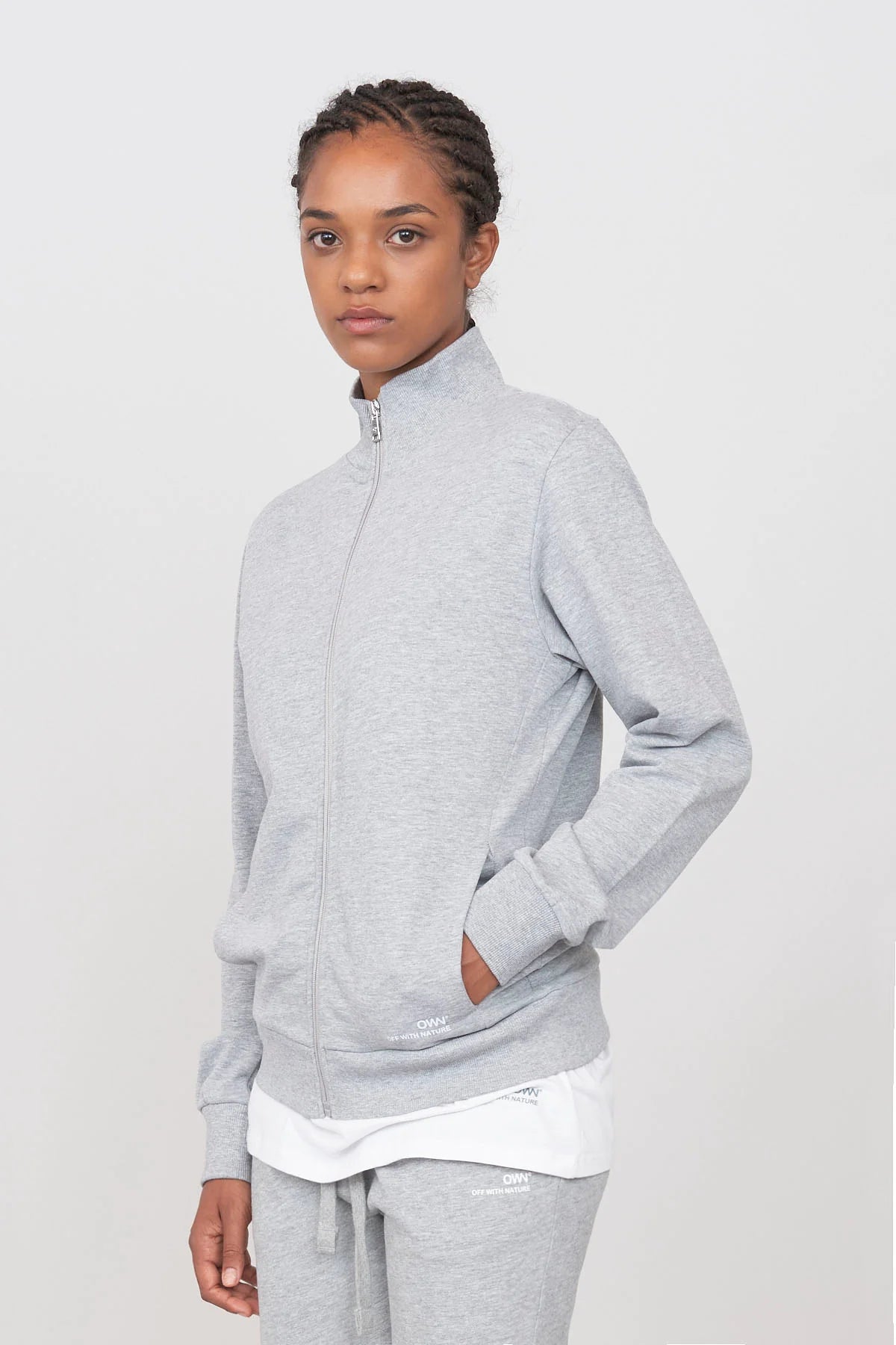 Women's Sweatshirt With A Zipper Grey Hoodie Crop Top Short Trendy