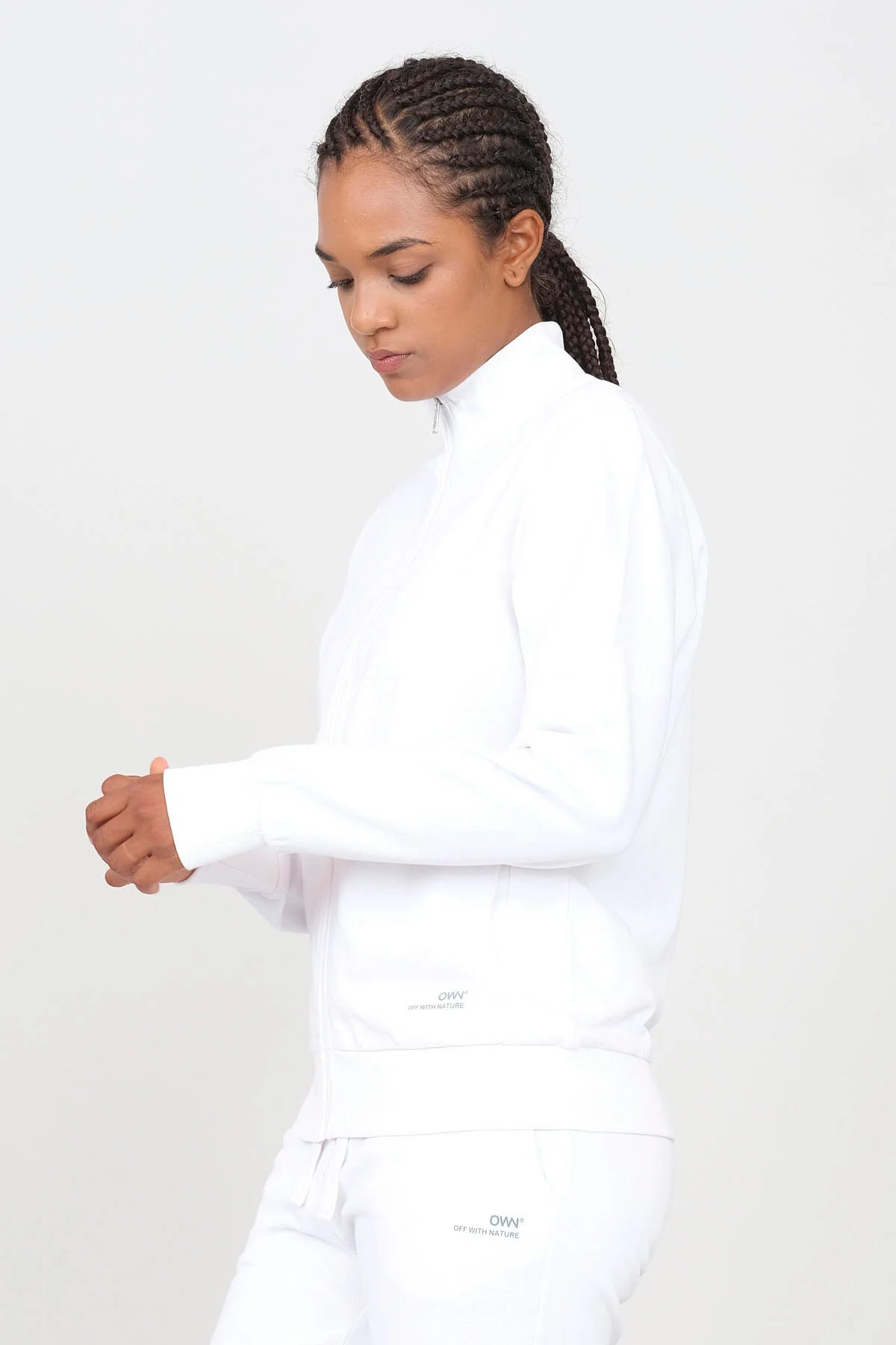 Women's Sweatshirt With A Zipper White Hoodie with Hem Lace Feminine Delicate