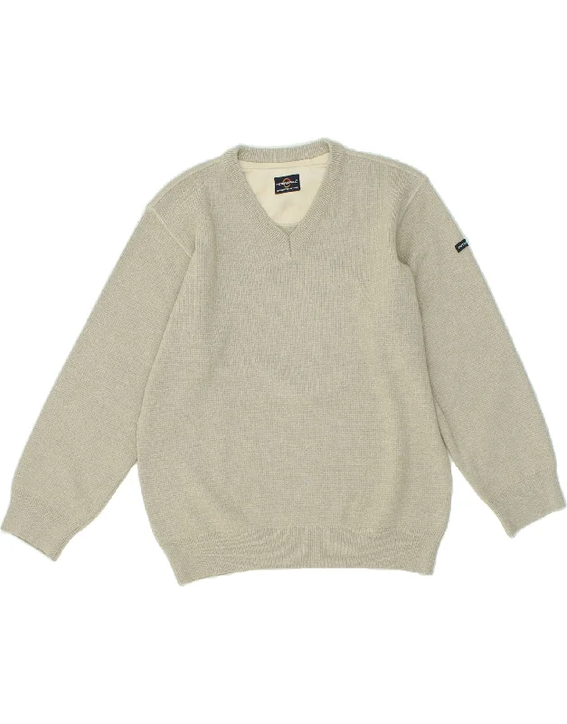 PETER & PAUL Womens V-Neck Jumper Sweater UK 16 Large Beige Wool Ribbed Striped Patterned PETER & PAUL Womens V-Neck Jumper Sweater UK 16 Large Beige Wool Ribbed Striped Patterned