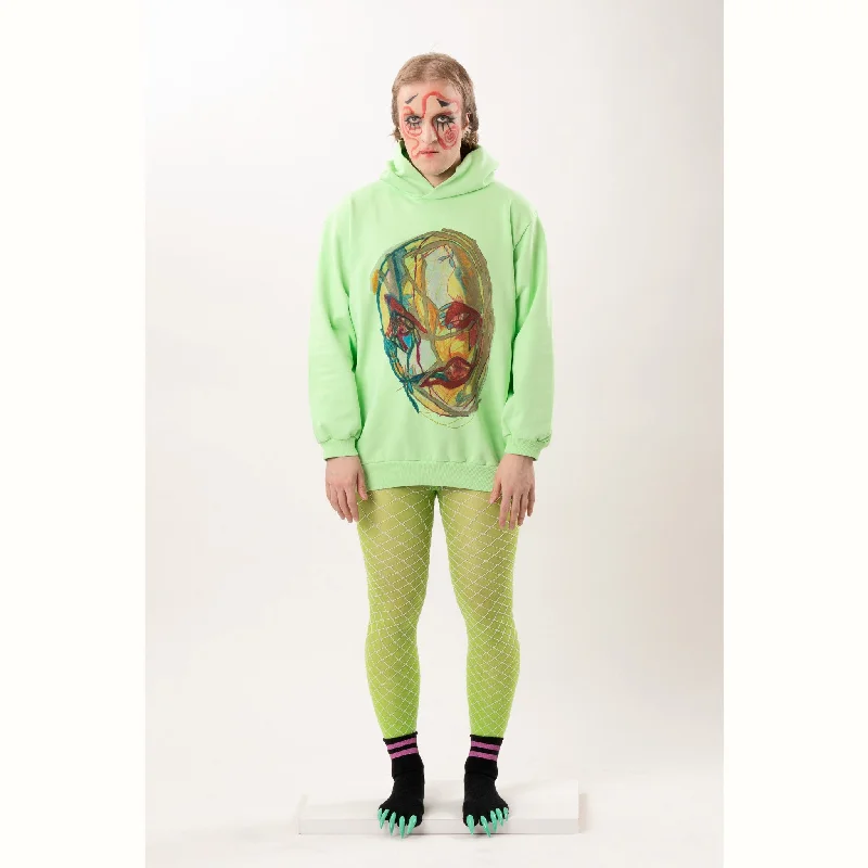 Voyeur Hoodie Green 2nd quality Hoodie with Ribbed Hem Stretchable Secure