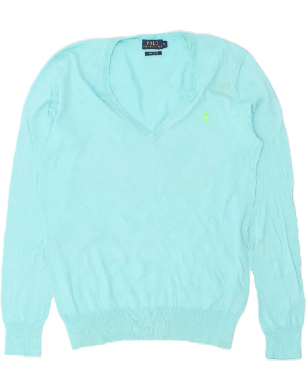 POLO RALPH LAUREN Womens V-Neck Jumper Sweater UK 10 Small Blue Cotton Machine Wash Dry Clean Hand Wash POLO RALPH LAUREN Womens V-Neck Jumper Sweater UK 10 Small Blue Cotton Machine Wash Dry Clean Hand Wash