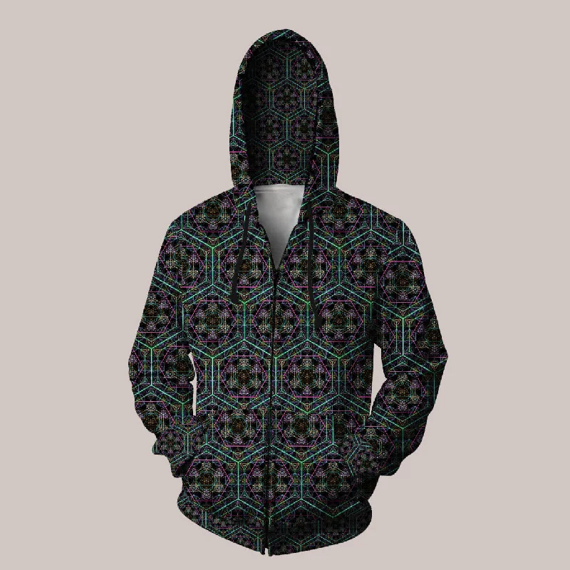 Psychedelic Hoodie (UV/RGB, Eco-Friendly, Unisex, Zip-Up) | HYPERGEOMETRY Hoodie with Puffed Sleeves Voluminous Trendy Psychedelic Hoodie (UV/RGB, Eco-Friendly, Unisex, Zip-Up) | HYPERGEOMETRY Hoodie with Puffed Sleeves Voluminous Trendy