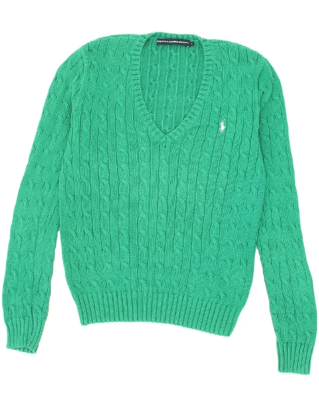 RALPH LAUREN Womens V-Neck Jumper Sweater UK 14 Large Green Cotton Spandex Blend Rayon Blend Denim Blend RALPH LAUREN Womens V-Neck Jumper Sweater UK 14 Large Green Cotton Spandex Blend Rayon Blend Denim Blend