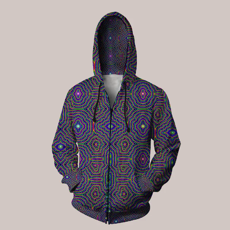 Reticulation Hoodie – Electro-Shamanic Geometric Psychedelic Art Hoodie with Applique Textured Unique Reticulation Hoodie – Electro-Shamanic Geometric Psychedelic Art Hoodie with Applique Textured Unique