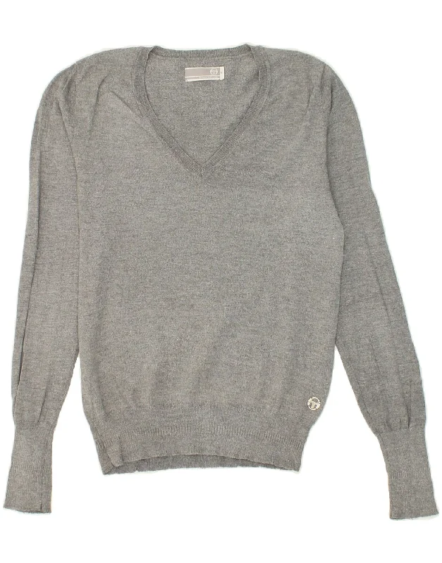 SERGIO TACCHINI Womens V-Neck Jumper Sweater UK 12 Medium Grey Cotton Terry Blend Velvet Blend Canvas Blend SERGIO TACCHINI Womens V-Neck Jumper Sweater UK 12 Medium Grey Cotton Terry Blend Velvet Blend Canvas Blend