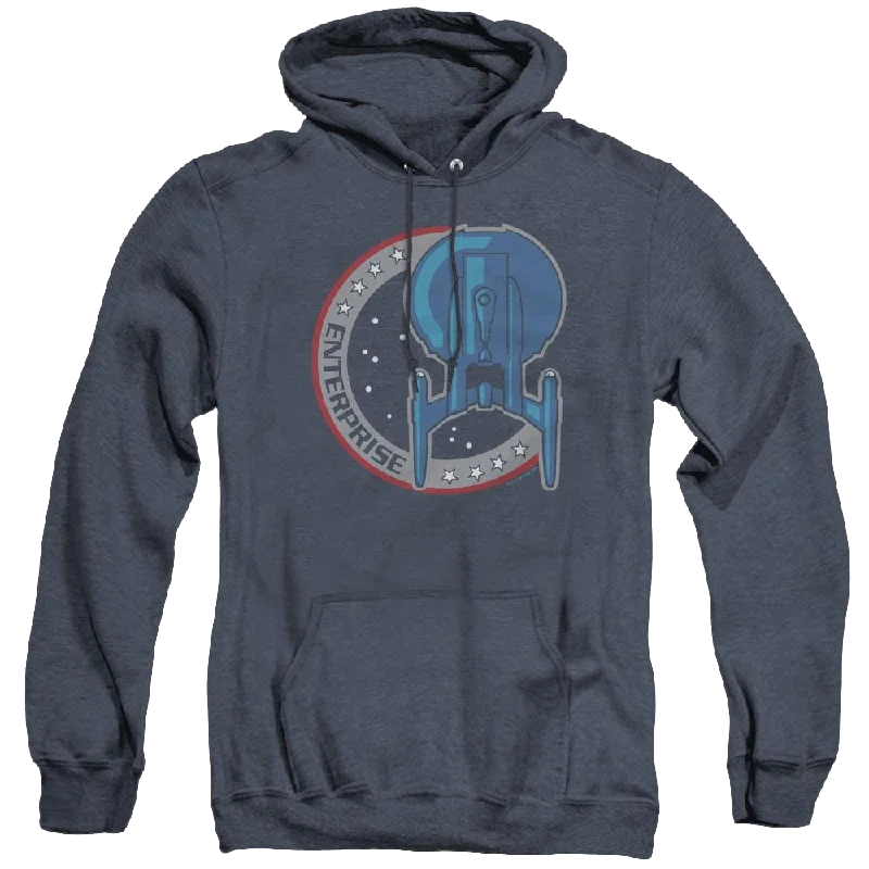 Star Trek Enterprise Enterprise Patch - Heather Pullover Hoodie Bishop Sleeve Elegant Star Trek Enterprise Enterprise Patch - Heather Pullover Hoodie Bishop Sleeve Elegant
