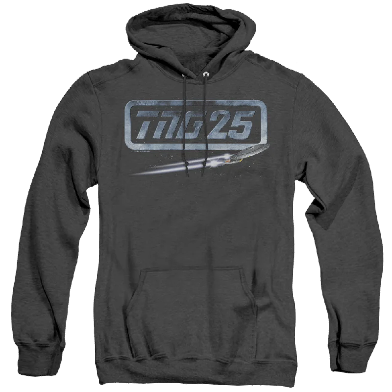Star Trek The Next Generation Tng 25 Enterprise - Heather Pullover Hoodie Mock Neck Pullover Star Trek The Next Generation Tng 25 Enterprise - Heather Pullover Hoodie Mock Neck Pullover