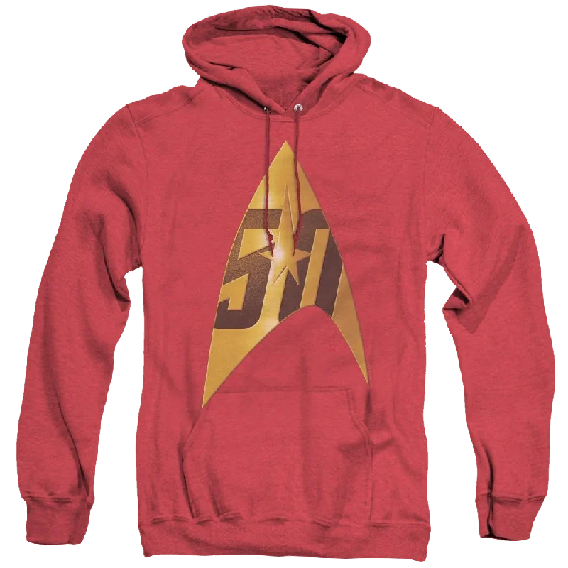 Star Trek The Original Series 50Th Anniversary Delta - Heather Pullover Hoodie Shirred Sleeve Feminine Star Trek The Original Series 50Th Anniversary Delta - Heather Pullover Hoodie Shirred Sleeve Feminine