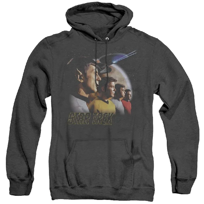 Star Trek The Original Series Forward To Adventure - Heather Pullover Hoodie Keyhole Neck Pullover Star Trek The Original Series Forward To Adventure - Heather Pullover Hoodie Keyhole Neck Pullover