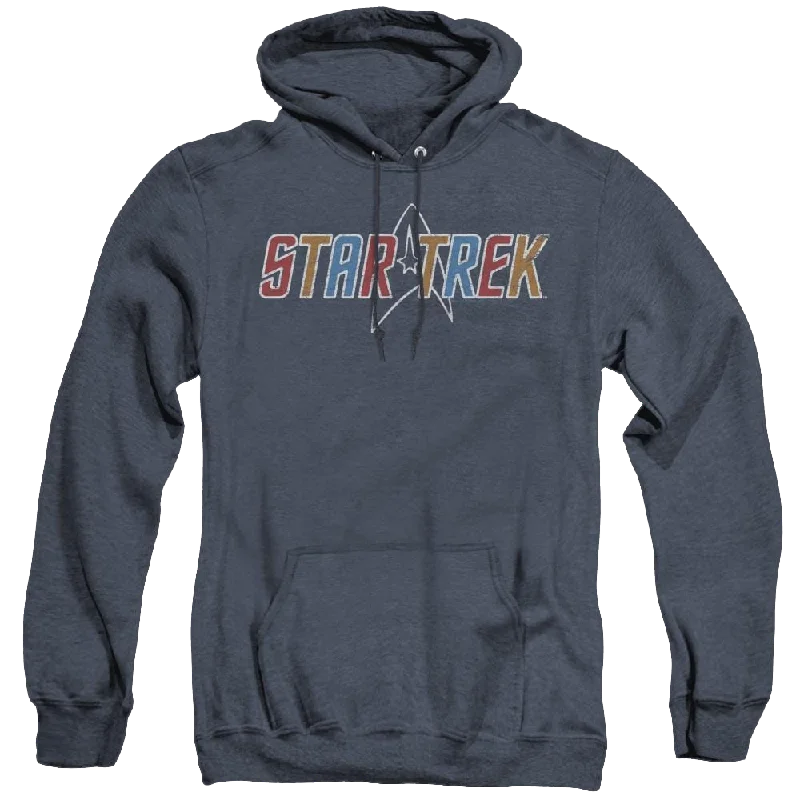 Star Trek The Original Series Multi Colored Logo - Heather Pullover Hoodie Oblong Neck Pullover Star Trek The Original Series Multi Colored Logo - Heather Pullover Hoodie Oblong Neck Pullover