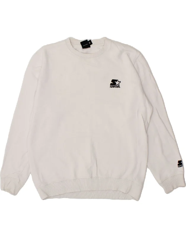 STARTER Womens Graphic Sweatshirt Jumper Medium White Cotton Hoodie with Button Placket Classic Preppy STARTER Womens Graphic Sweatshirt Jumper Medium White Cotton Hoodie with Button Placket Classic Preppy
