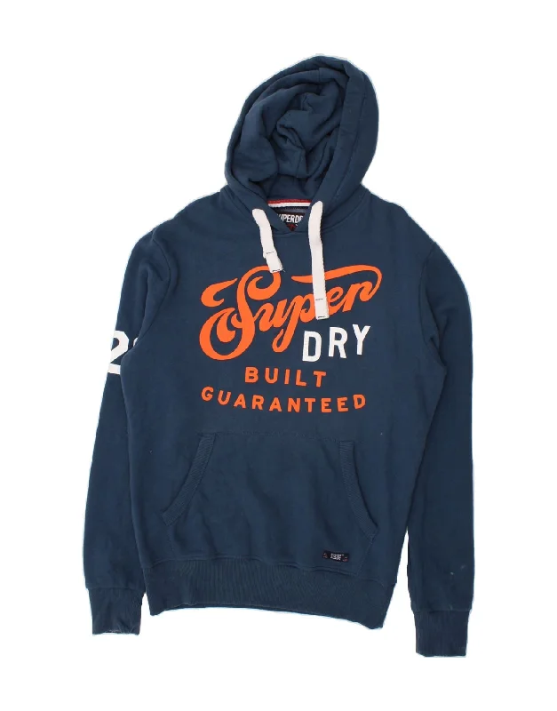 SUPERDRY Mens Graphic Hoodie Jumper Large Blue Cotton Hoodie with Gradient Ombre Colorful
