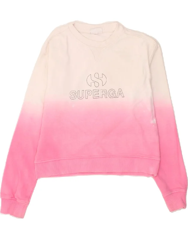 SUPERGA Girls Graphic Crop Sweatshirt Jumper 9-10 Years Medium Pink Hoodie with High Neck Warm Protective SUPERGA Girls Graphic Crop Sweatshirt Jumper 9-10 Years Medium Pink Hoodie with High Neck Warm Protective