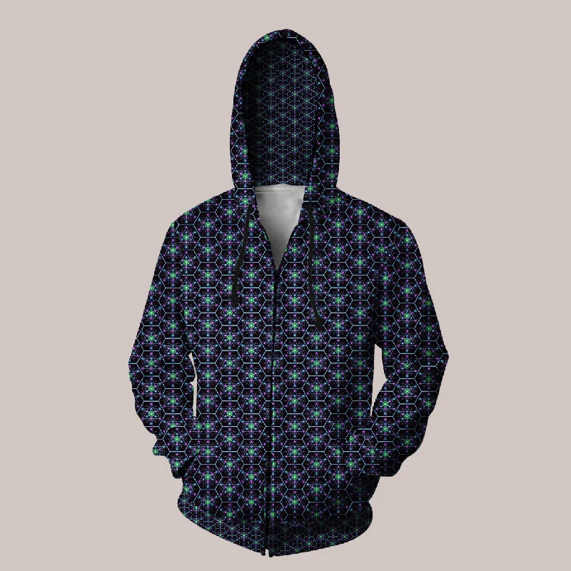 Tetra EQ Hoodie – Psychedelic Geometric Art Hoodie with Velcro Closure Adjustable Secure Tetra EQ Hoodie – Psychedelic Geometric Art Hoodie with Velcro Closure Adjustable Secure