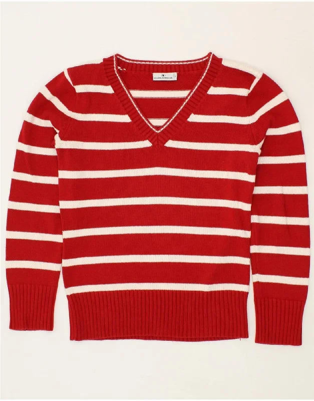 TOM TAILOR Womens V-Neck Jumper Sweater UK 12 Medium Red Striped Cotton Zippered Buttoned Snapped TOM TAILOR Womens V-Neck Jumper Sweater UK 12 Medium Red Striped Cotton Zippered Buttoned Snapped
