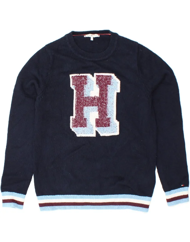 TOMMY HILFIGER Womens Crew Neck Jumper Sweater UK 10 Small Navy Blue Slim Fit Regular Fit Oversized TOMMY HILFIGER Womens Crew Neck Jumper Sweater UK 10 Small Navy Blue Slim Fit Regular Fit Oversized