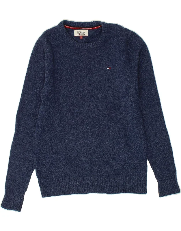 TOMMY HILFIGER Womens Crew Neck Jumper Sweater UK 10 Small Navy Blue Wool Front Pockets Side Pockets Patch Pockets TOMMY HILFIGER Womens Crew Neck Jumper Sweater UK 10 Small Navy Blue Wool Front Pockets Side Pockets Patch Pockets