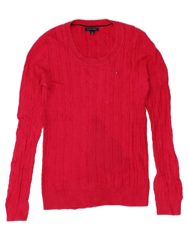 TOMMY HILFIGER Womens Crew Neck Jumper Sweater UK 12 Medium Red Cotton Stylish Fashionable Trendy TOMMY HILFIGER Womens Crew Neck Jumper Sweater UK 12 Medium Red Cotton Stylish Fashionable Trendy