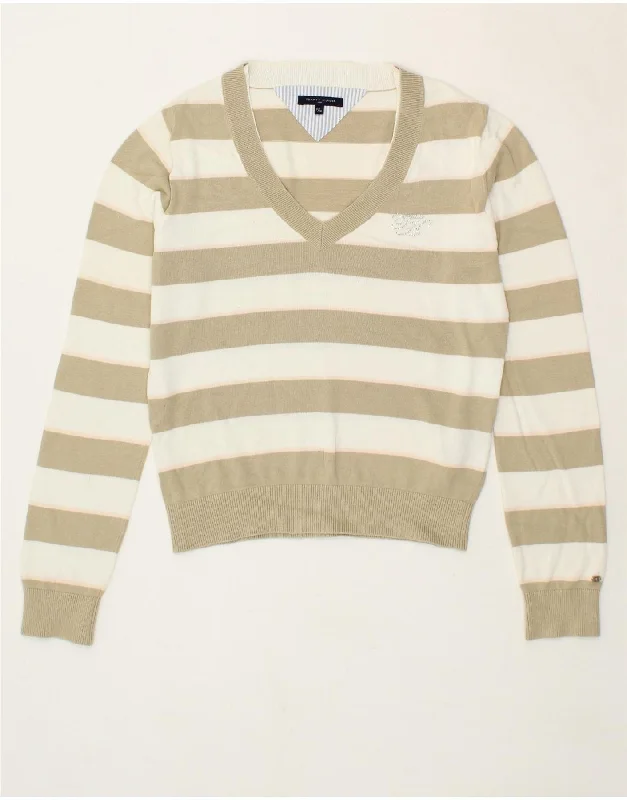 TOMMY HILFIGER Womens Crop V-Neck Jumper Sweater UK 14 Medium Beige Elegant Classic Vintage TOMMY HILFIGER Womens Crop V-Neck Jumper Sweater UK 14 Medium Beige Elegant Classic Vintage