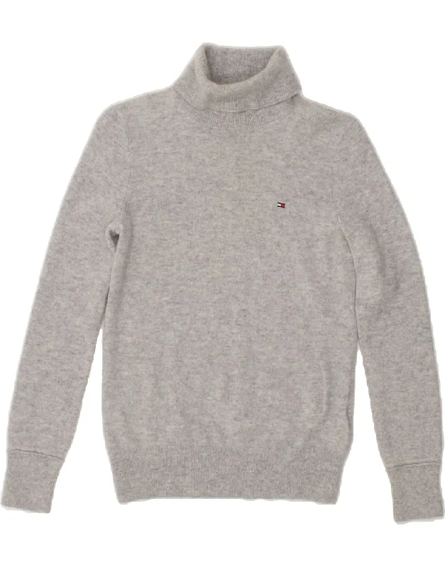 TOMMY HILFIGER Womens Roll Neck Jumper Sweater UK 6 XS Grey Wool Silk Blend Satin Velvet TOMMY HILFIGER Womens Roll Neck Jumper Sweater UK 6 XS Grey Wool Silk Blend Satin Velvet