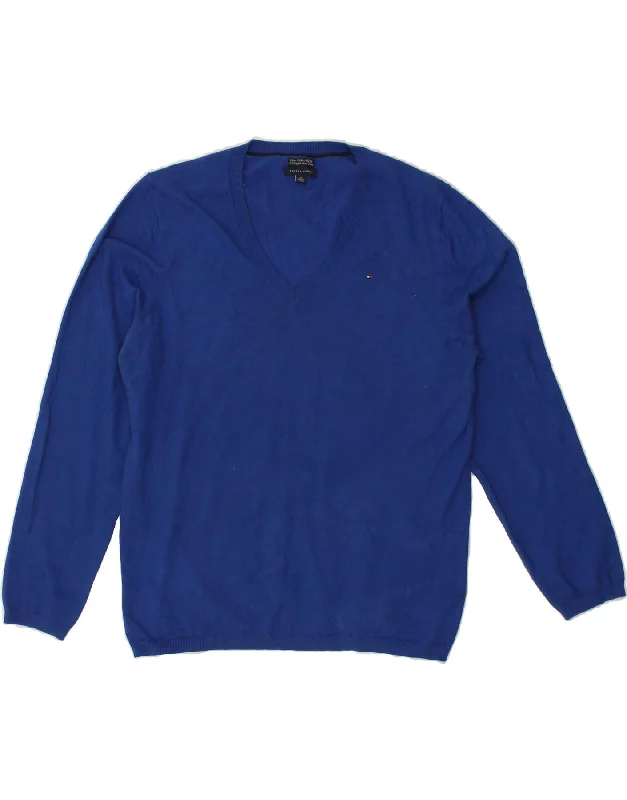 TOMMY HILFIGER Womens Tall V-Neck Jumper Sweater UK 18 XL Blue Cotton Hooded Caped Shawl Collar TOMMY HILFIGER Womens Tall V-Neck Jumper Sweater UK 18 XL Blue Cotton Hooded Caped Shawl Collar