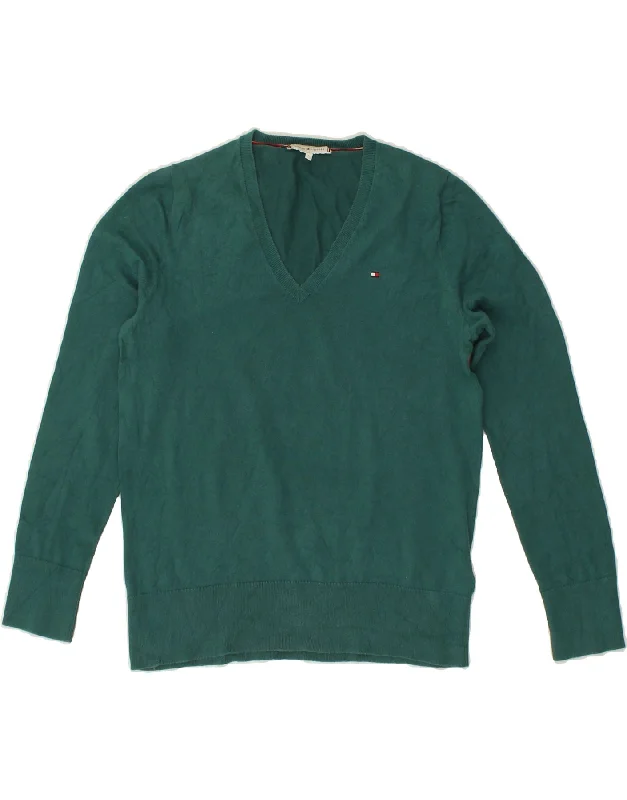 TOMMY HILFIGER Womens V-Neck Jumper Sweater UK 10 Small Green Cotton Collared Crew Neck Turtle Neck TOMMY HILFIGER Womens V-Neck Jumper Sweater UK 10 Small Green Cotton Collared Crew Neck Turtle Neck