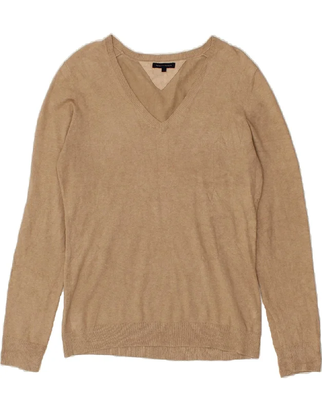 TOMMY HILFIGER Womens V-Neck Jumper Sweater UK 14 Large Beige Cotton High Neck Crew Neck V-Neck TOMMY HILFIGER Womens V-Neck Jumper Sweater UK 14 Large Beige Cotton High Neck Crew Neck V-Neck