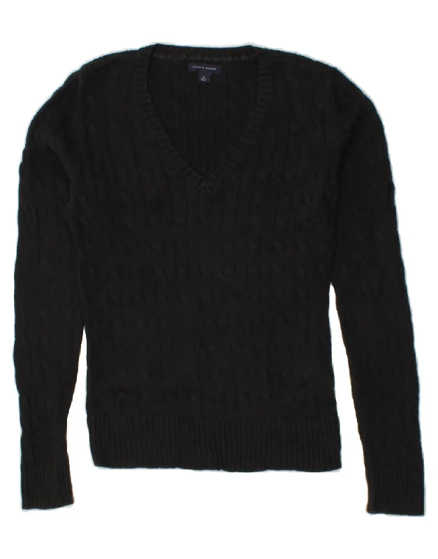 TOMMY HILFIGER Womens V-Neck Jumper Sweater UK 14 Medium Black Cotton Plaid Sweater Polka Dot Checkered TOMMY HILFIGER Womens V-Neck Jumper Sweater UK 14 Medium Black Cotton Plaid Sweater Polka Dot Checkered