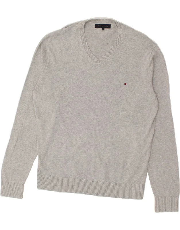 TOMMY HILFIGER Womens V-Neck Jumper Sweater UK 18 XL Grey Cotton Lace Blend Ribbed Blend Corduroy Blend TOMMY HILFIGER Womens V-Neck Jumper Sweater UK 18 XL Grey Cotton Lace Blend Ribbed Blend Corduroy Blend