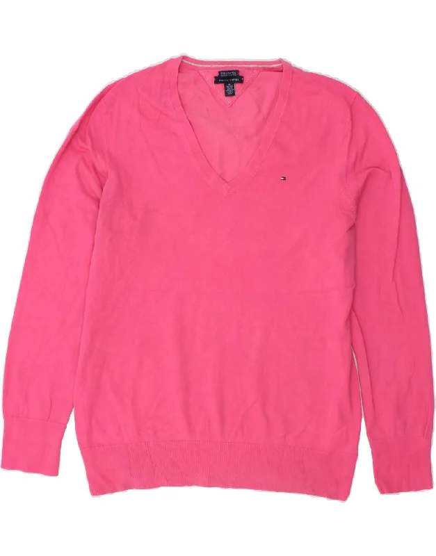 TOMMY HILFIGER Womens V-Neck Jumper Sweater UK 18 XL Pink Cotton Rayon Fabric Velvet Fabric Corduroy Fabric TOMMY HILFIGER Womens V-Neck Jumper Sweater UK 18 XL Pink Cotton Rayon Fabric Velvet Fabric Corduroy Fabric