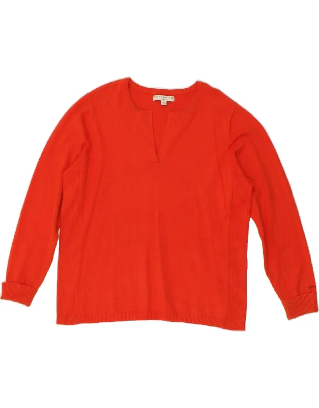 TOMMY HILFIGER Womens V-Neck Jumper Sweater UK 20 2XL Orange Cotton Plaid Sweater Polka Dot Checkered TOMMY HILFIGER Womens V-Neck Jumper Sweater UK 20 2XL Orange Cotton Plaid Sweater Polka Dot Checkered