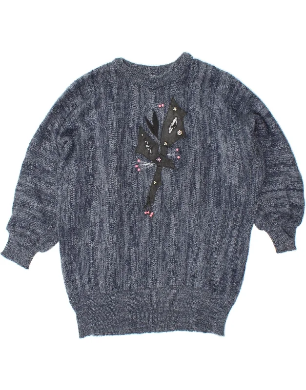 VINTAGE Womens 3/4 Sleeve Crew Neck Jumper Sweater UK 14 Large Blue Wool Sweater Cotton Sweater Cashmere Sweater VINTAGE Womens 3/4 Sleeve Crew Neck Jumper Sweater UK 14 Large Blue Wool Sweater Cotton Sweater Cashmere Sweater