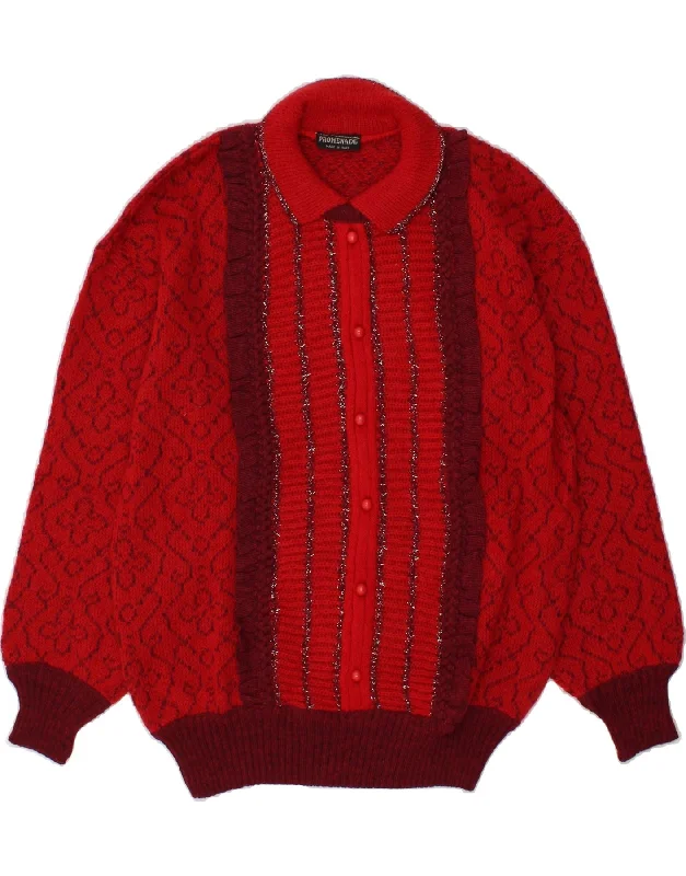 VINTAGE Womens Abstract Pattern Polo Neck Jumper Sweater UK 14 Large Red Fleece Sweater Nylon Polyester VINTAGE Womens Abstract Pattern Polo Neck Jumper Sweater UK 14 Large Red Fleece Sweater Nylon Polyester