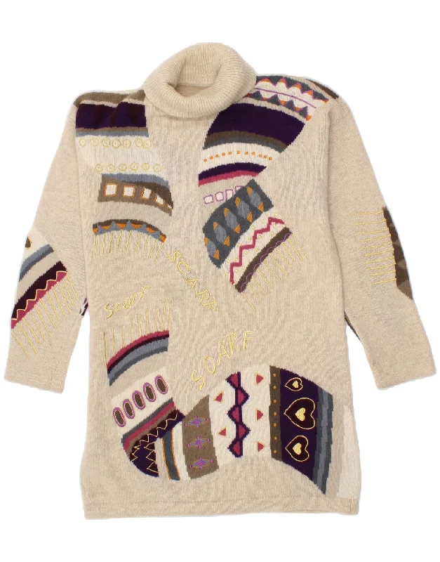 VINTAGE Womens Abstract Pattern Roll Neck Jumper Sweater UK 18 XL Beige Faux Fur Fabric Real Fur Fabric Shearling Fabric VINTAGE Womens Abstract Pattern Roll Neck Jumper Sweater UK 18 XL Beige Faux Fur Fabric Real Fur Fabric Shearling Fabric