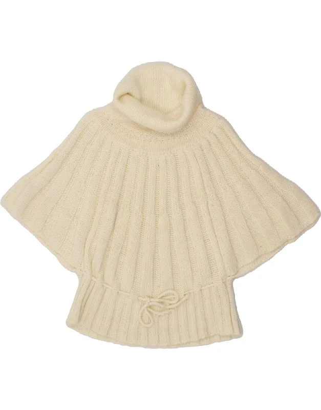 VINTAGE Womens Batwing Roll Neck Jumper Sweater UK 4 XS Off White Toggled Drawstring Belted