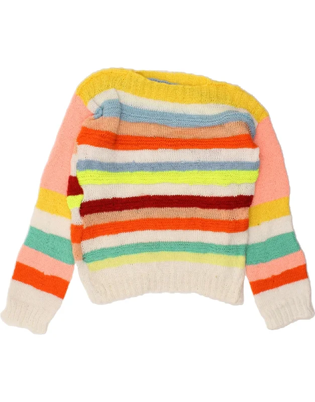VINTAGE Womens Boat Neck Jumper Sweater UK 12 Medium Multicoloured Striped Thin Thick Dense VINTAGE Womens Boat Neck Jumper Sweater UK 12 Medium Multicoloured Striped Thin Thick Dense