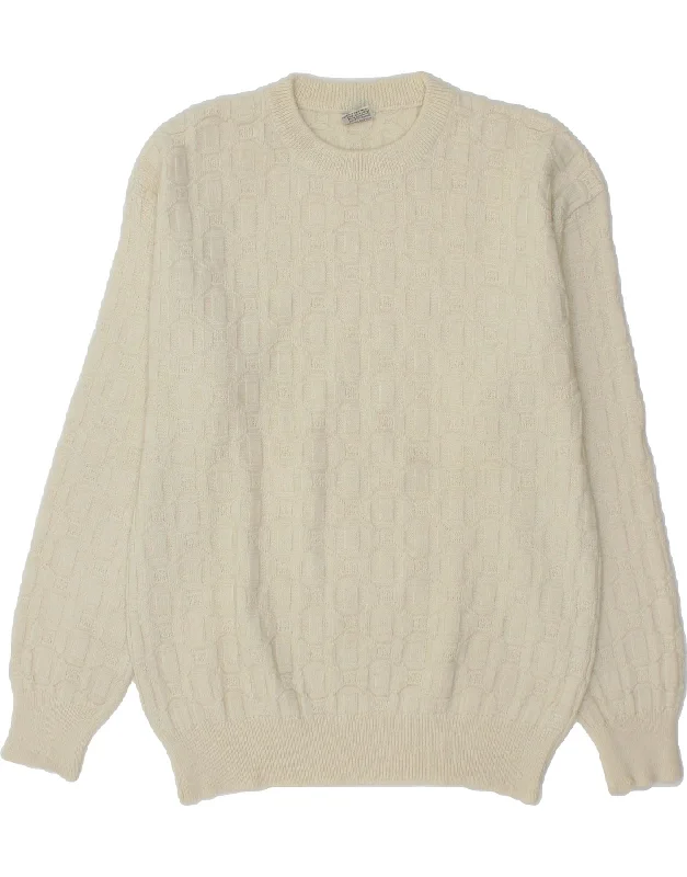 VINTAGE Womens Crew Neck Jumper Sweater IT 48 XL Off White New Wool Elasticated Padded Insulated VINTAGE Womens Crew Neck Jumper Sweater IT 48 XL Off White New Wool Elasticated Padded Insulated