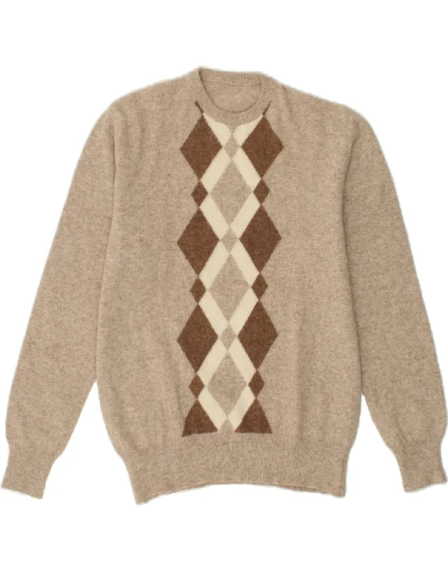 VINTAGE Womens Crew Neck Jumper Sweater IT 52 2XL Beige Argyle/Diamond Polka Dot Checkered Tartan VINTAGE Womens Crew Neck Jumper Sweater IT 52 2XL Beige Argyle/Diamond Polka Dot Checkered Tartan