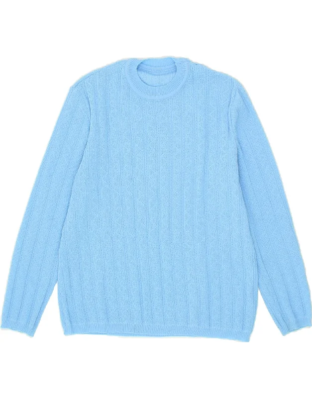 VINTAGE Womens Crew Neck Jumper Sweater UK 10 Small Blue Transparent Opaque Sheer