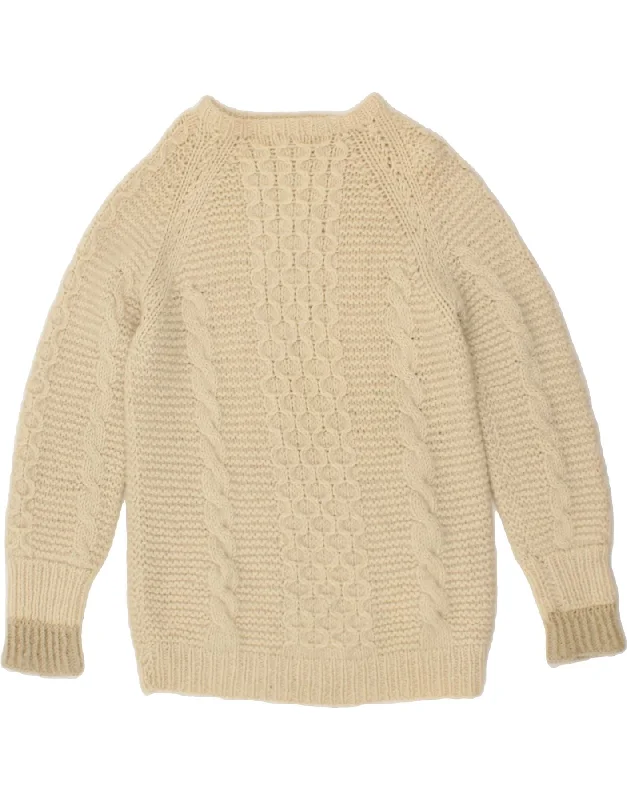VINTAGE Womens Crew Neck Jumper Sweater UK 12 Medium Off White New Wool Houndstooth Herringbone Solid VINTAGE Womens Crew Neck Jumper Sweater UK 12 Medium Off White New Wool Houndstooth Herringbone Solid