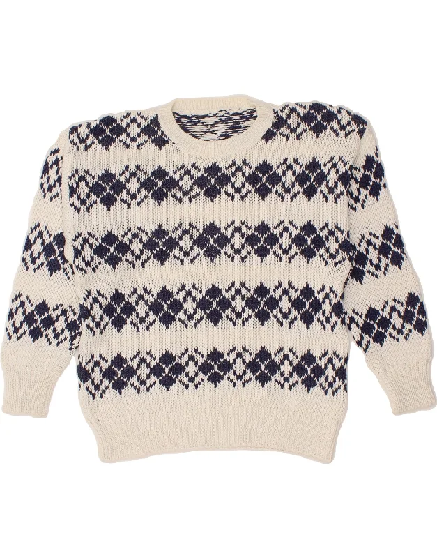 VINTAGE Womens Crew Neck Jumper Sweater UK 12 Medium White Fair Isle Elegant Classic Vintage VINTAGE Womens Crew Neck Jumper Sweater UK 12 Medium White Fair Isle Elegant Classic Vintage
