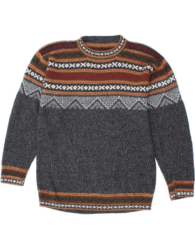 VINTAGE Womens Crew Neck Jumper Sweater UK 14 Large Grey Fair Isle Denim Fabric Leather Fabric Suede Fabric VINTAGE Womens Crew Neck Jumper Sweater UK 14 Large Grey Fair Isle Denim Fabric Leather Fabric Suede Fabric