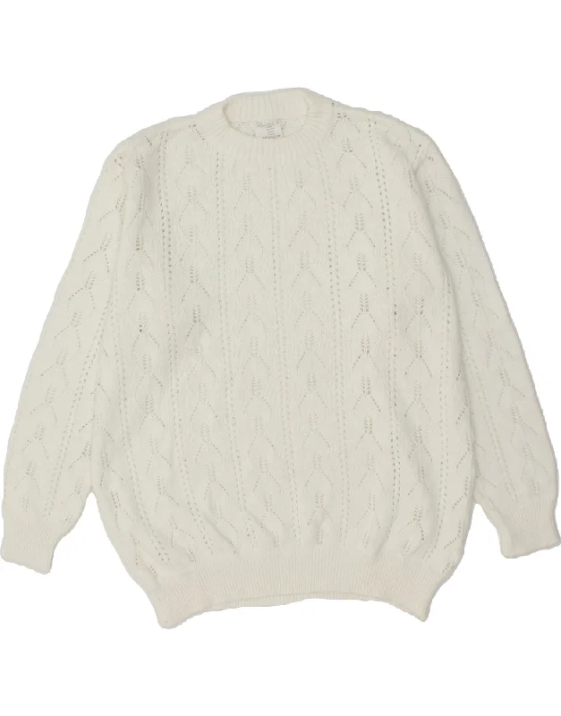 VINTAGE Womens Crew Neck Jumper Sweater UK 14 Large White Polyacrylic Lace Blend Ribbed Blend Corduroy Blend VINTAGE Womens Crew Neck Jumper Sweater UK 14 Large White Polyacrylic Lace Blend Ribbed Blend Corduroy Blend