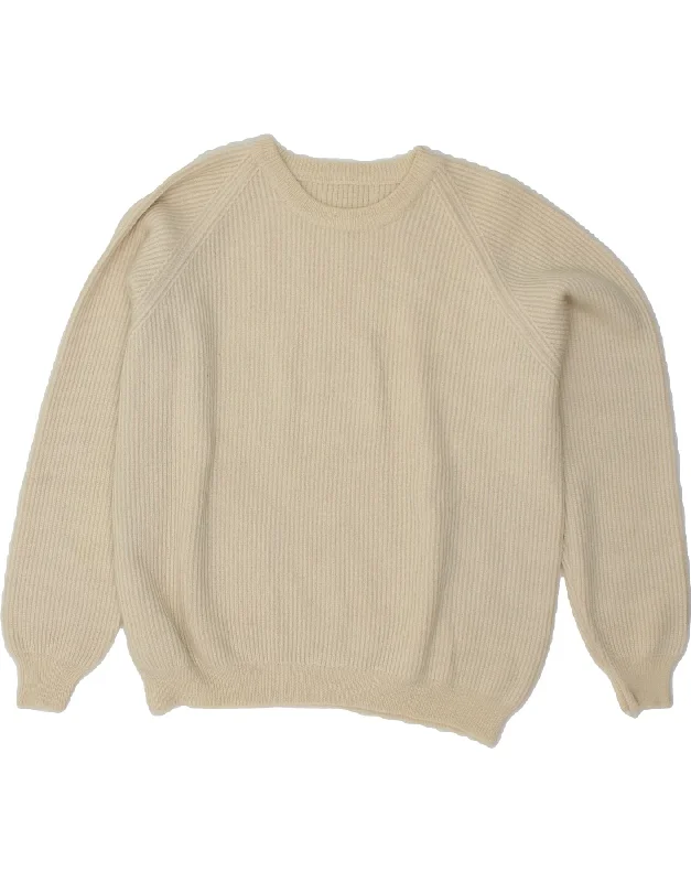 VINTAGE Womens Crew Neck Jumper Sweater UK 16 Large Off White Zippered Buttoned Snapped VINTAGE Womens Crew Neck Jumper Sweater UK 16 Large Off White Zippered Buttoned Snapped