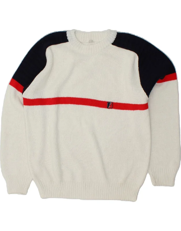 VINTAGE Womens Crew Neck Jumper Sweater UK 16 Large White Colourblock Hooded Caped Shawl Collar