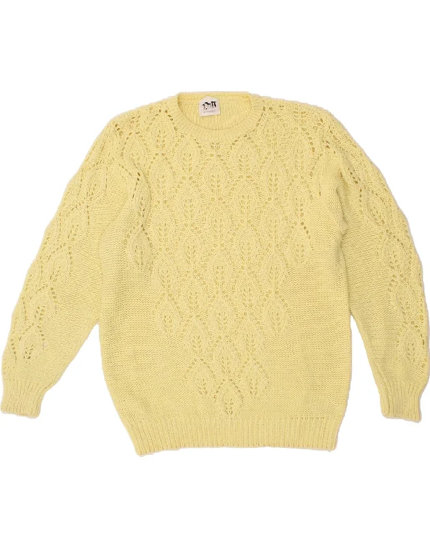 VINTAGE Womens Crew Neck Jumper Sweater UK 16 Large Yellow Cotton Jersey Fabric Tulle Fabric Batik Fabric VINTAGE Womens Crew Neck Jumper Sweater UK 16 Large Yellow Cotton Jersey Fabric Tulle Fabric Batik Fabric