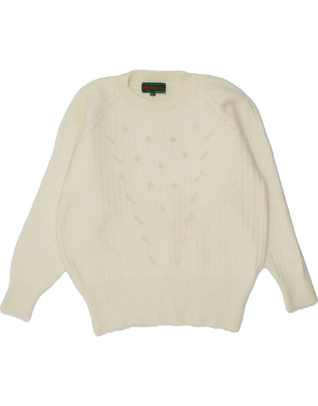 VINTAGE Womens Crew Neck Jumper Sweater UK 20 2XL White Floral Striped Floral Plaid