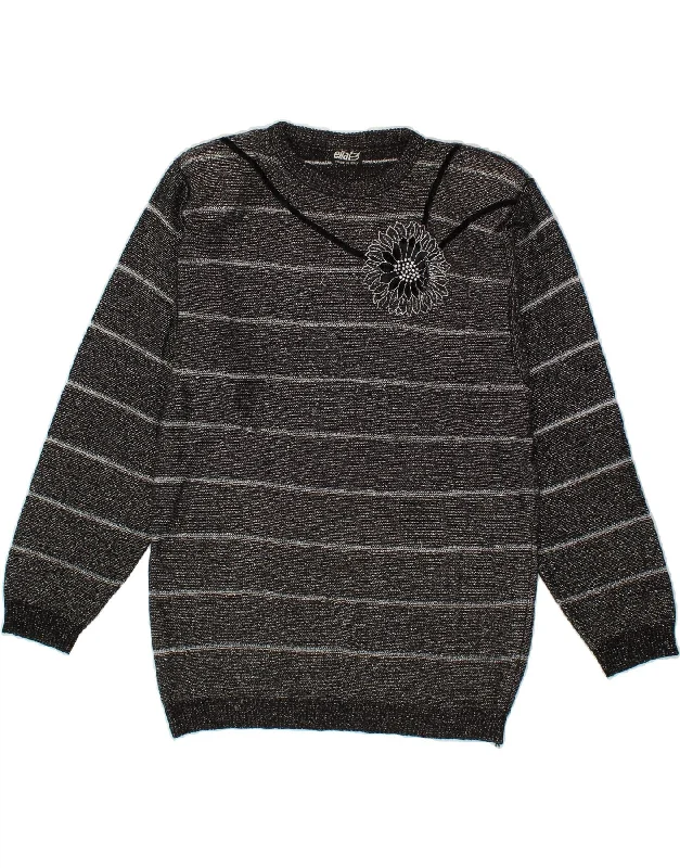 VINTAGE Womens Graphic Crew Neck Jumper Sweater UK 16 Large Silver Striped Solid Print Embellished VINTAGE Womens Graphic Crew Neck Jumper Sweater UK 16 Large Silver Striped Solid Print Embellished