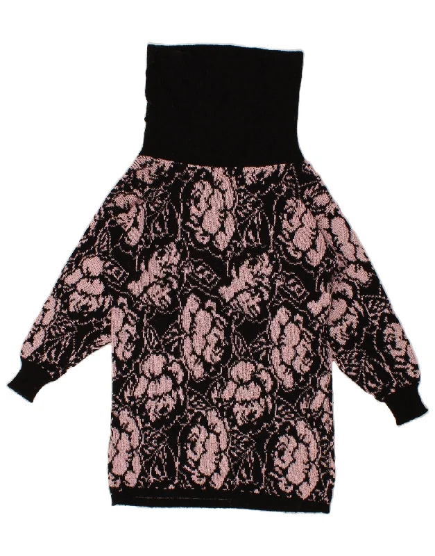 VINTAGE Womens Longline Roll Neck Jumper Sweater UK 14 Large Black Floral Fleece Fabric Down Fabric Feather Fabric VINTAGE Womens Longline Roll Neck Jumper Sweater UK 14 Large Black Floral Fleece Fabric Down Fabric Feather Fabric